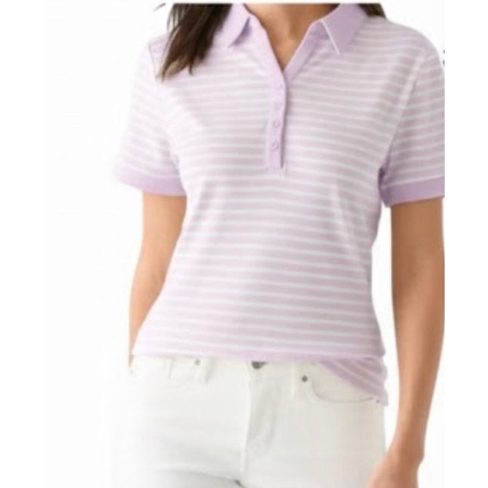 Kim Rogers Women Small 100% Cotton Striped Shirt Sleeve Polo Preppy Classic